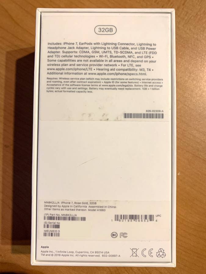 EMPTY BOX ONLY - iPhone 7, Rose Gold, 32GB