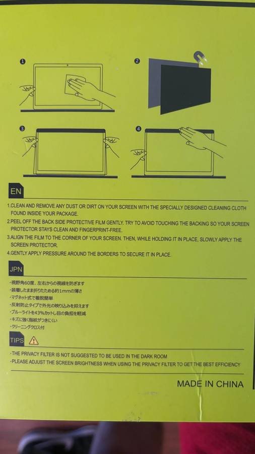 Magnetic Privacy Screen Filter MacBook Pro 15inch. Model A1707, A1990 with Touch