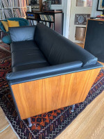 Genuine Herman Miller Goetz Sofa in Black Leather and Walnut