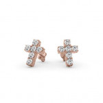 14K Solid Gold & White Diamond Squared Pico Cross Earring