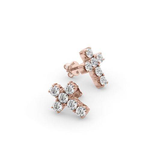 14K Solid Gold & White Diamond Squared Pico Cross Earring