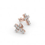 14K Solid Gold & White Diamond Squared Pico Cross Earring