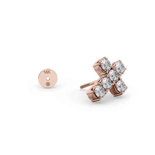 14K Solid Gold & White Diamond Squared Pico Cross Earring