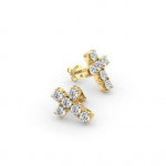14K Solid Gold & White Diamond Squared Pico Cross Earring