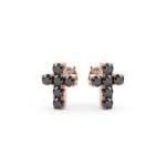 14K Solid Gold & Black Diamond Squared Pico Cross Earring