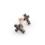 14K Solid Gold & Black Diamond Squared Pico Cross Earring
