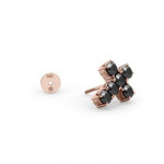14K Solid Gold & Black Diamond Squared Pico Cross Earring
