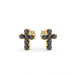 14K Solid Gold & Black Diamond Squared Pico Cross Earring