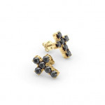 14K Solid Gold & Black Diamond Squared Pico Cross Earring