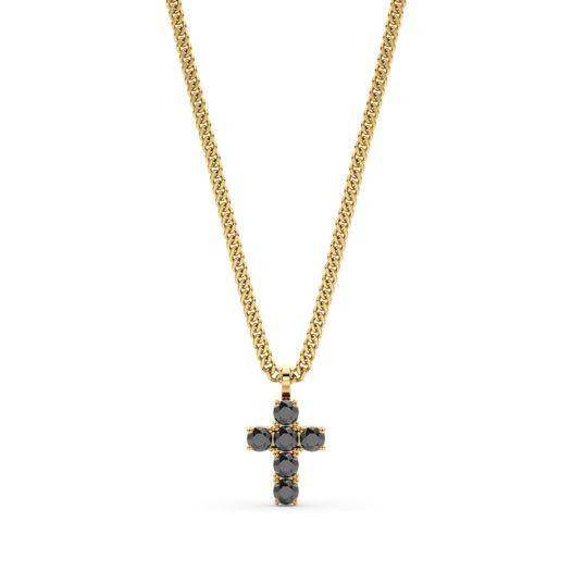 14k Solid Gold & Black Diamond Pico Cross Pendant