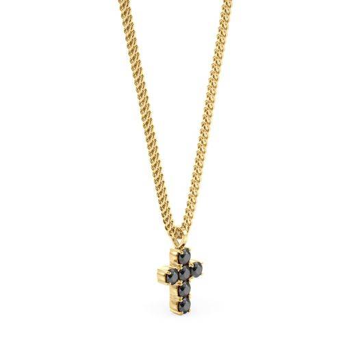 14k Solid Gold & Black Diamond Pico Cross Pendant