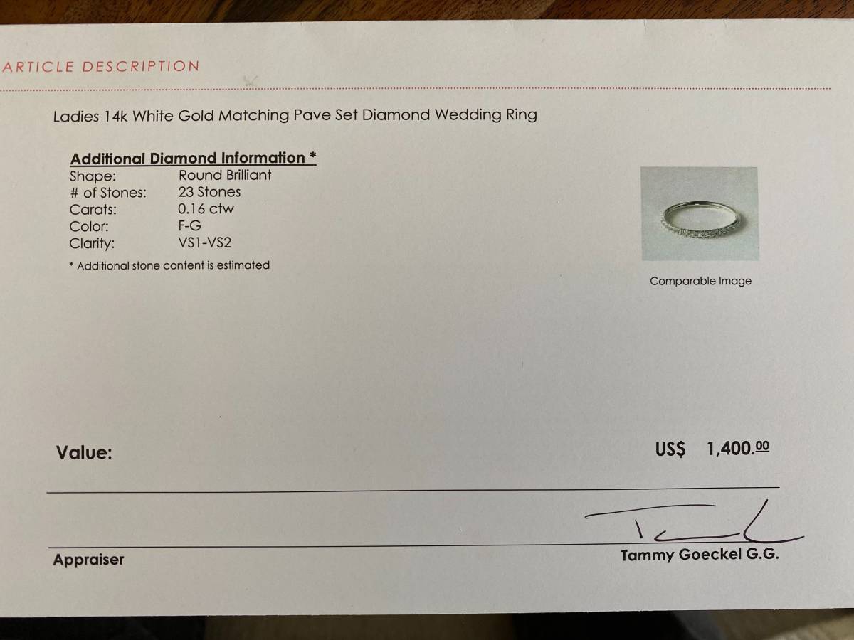 Size 4.5 14K White Gold Wedding Ring With 23 Diamonds