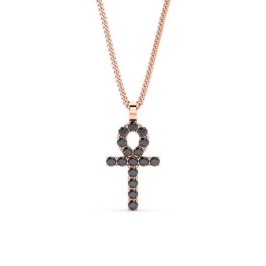 14k Solid Gold & Black Diamond Micro Ankh Pendant