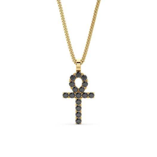 14k Solid Gold & Black Diamond Micro Ankh Pendant