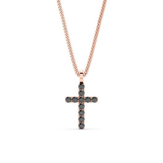 14k Solid Gold & Black Diamond Micro Cross Pendant