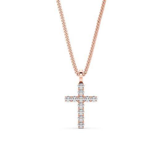 14k Solid Gold & White Diamond Micro Cross Pendant