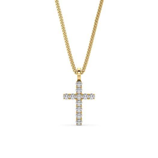 14k Solid Gold & White Diamond Micro Cross Pendant