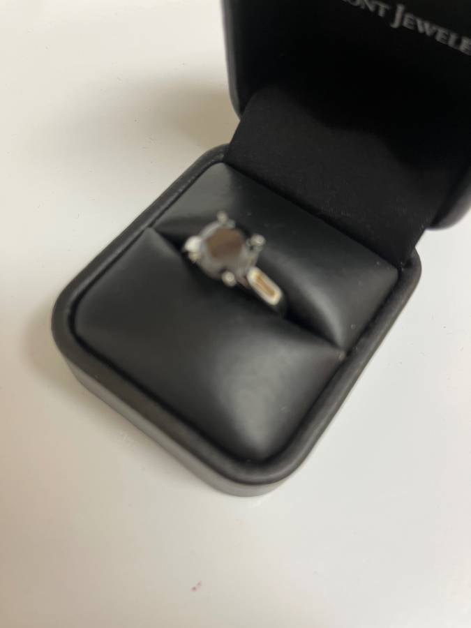 Black Hematite ring setting is 14K white gold.
