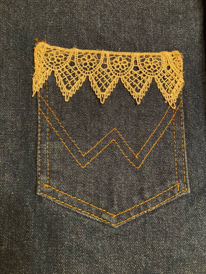 Women’s Western Wrangler Blue Denim VEST with LACE TRIM Size Medium