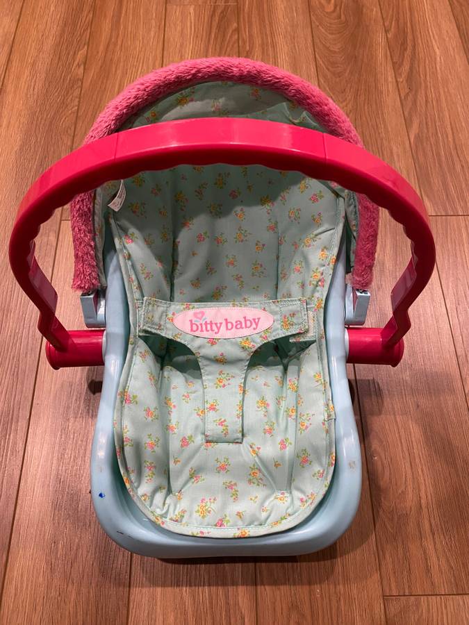 American Girl Doll Bitty Baby Green and Pink Car Seat Carrier