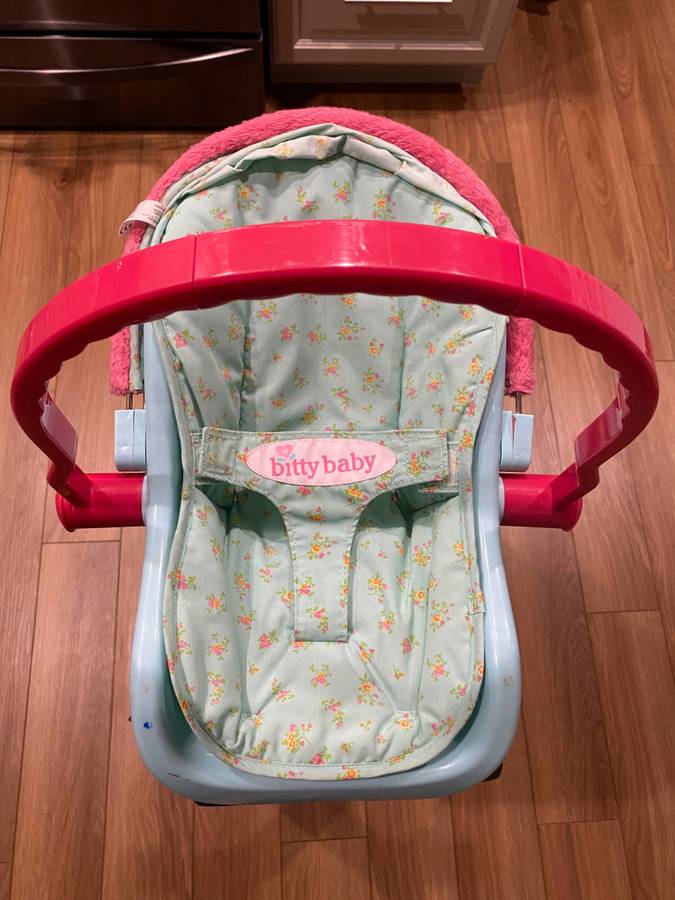 American Girl Doll Bitty Baby Green and Pink Car Seat Carrier