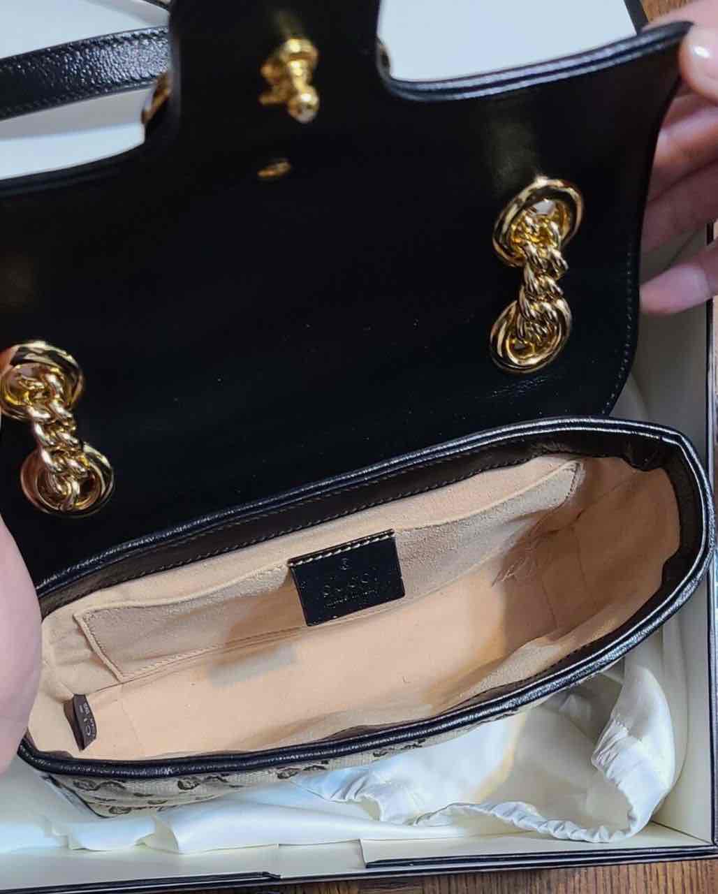 Authentic Gucci GG Marmont Diagonal Quilted Small Shoulder Bag Brown/ Black Style 443497