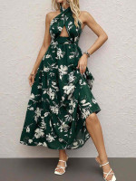 Printed Halter Neck Cutout Dress