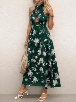 Printed Halter Neck Cutout Dress