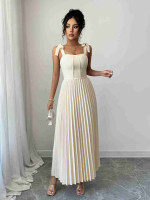 Pleated Tie-Shoulder Maxi Dress